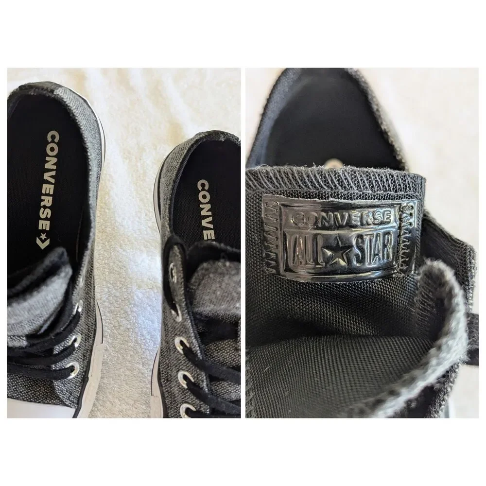 Converse Chuck Taylor All Star Double Tongue Low Top Sneakers Gray Black Canvas - Picture 4 of 9